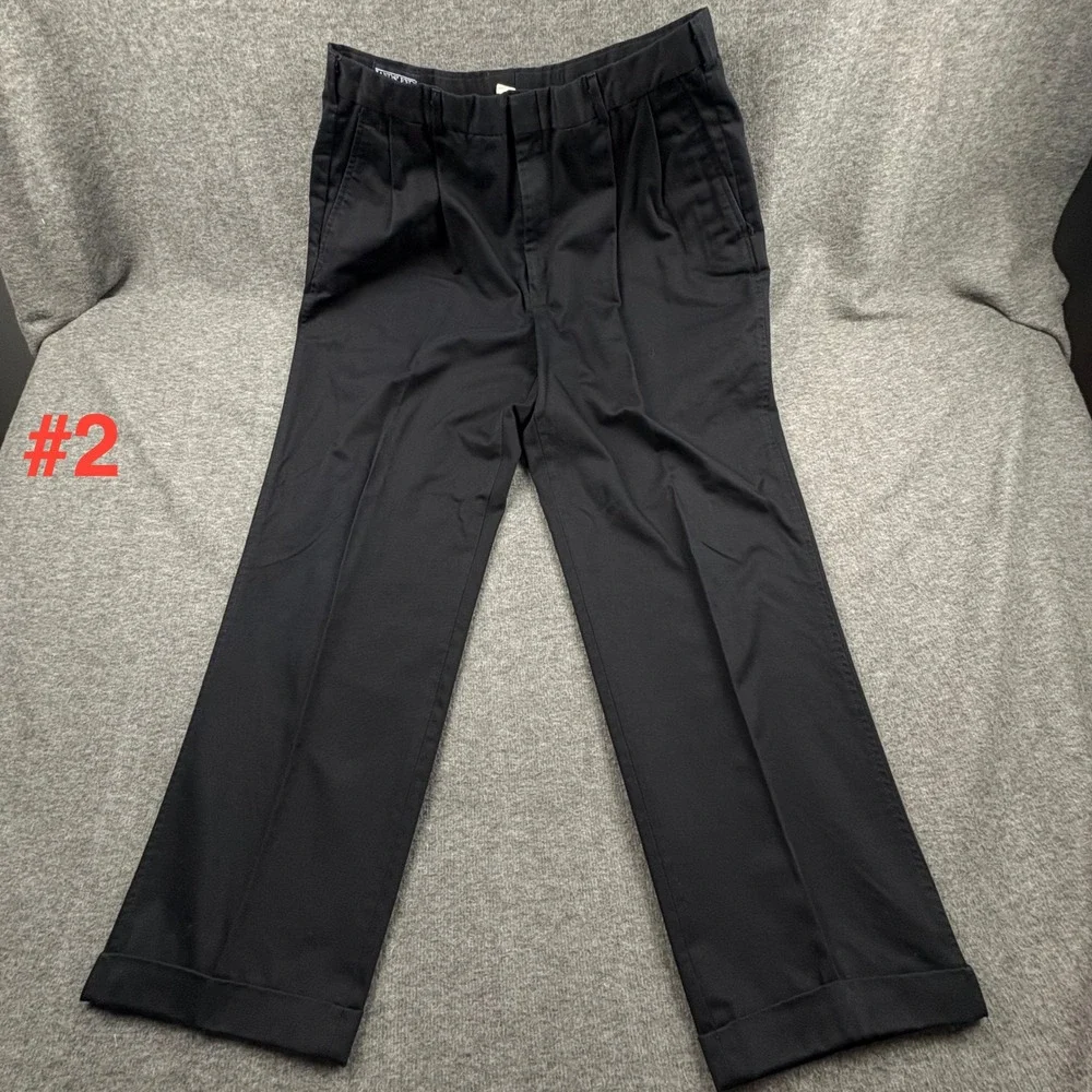 (2) Lands' End Mens 36-R Black Pleated Cuffed Dress Pants Wardrobe Staple *READ*